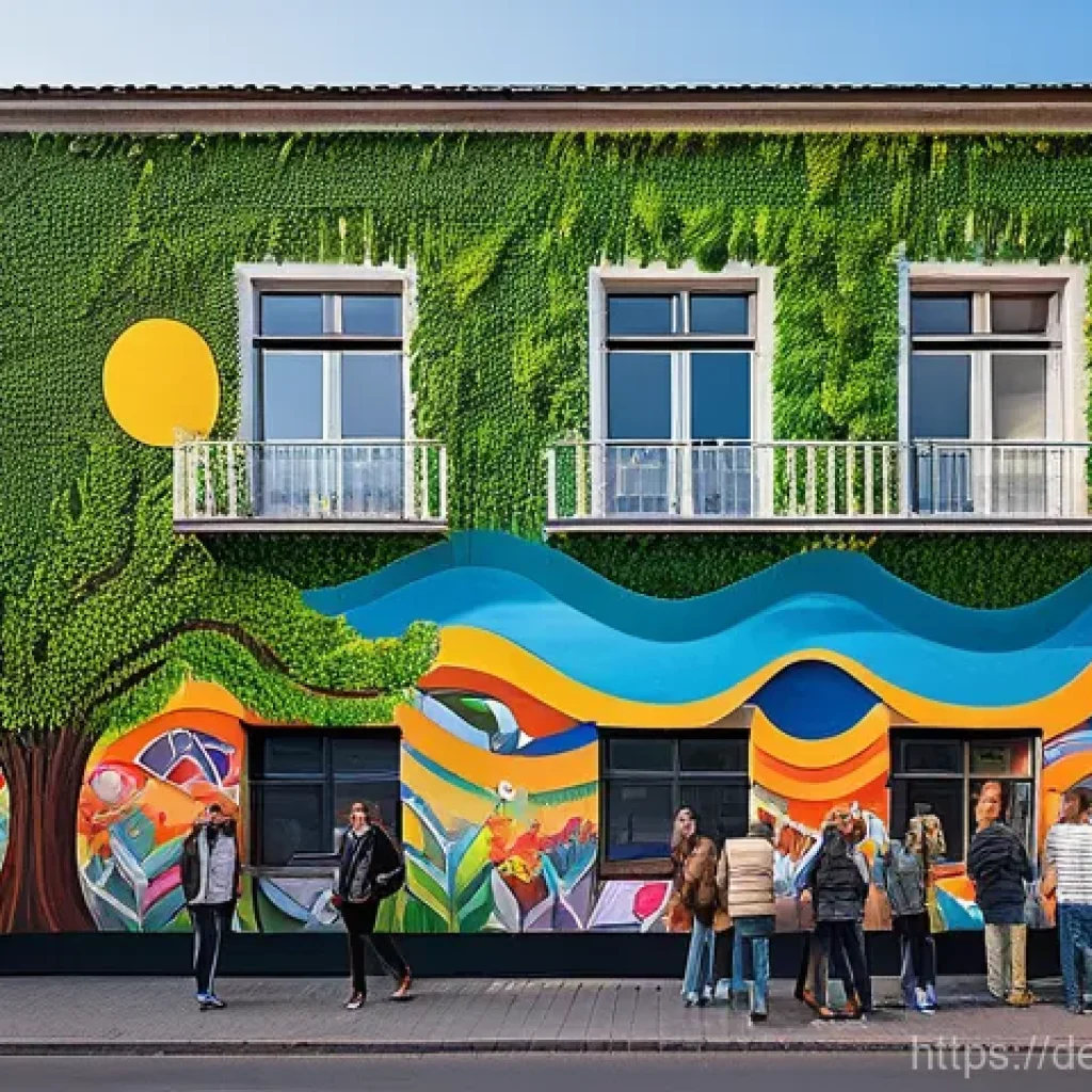 거리공연과 지역사회 연결 - **Vibrant Urban Transformation Mural:** A dynamic, large-scale mural painted on a dull concrete buil...
