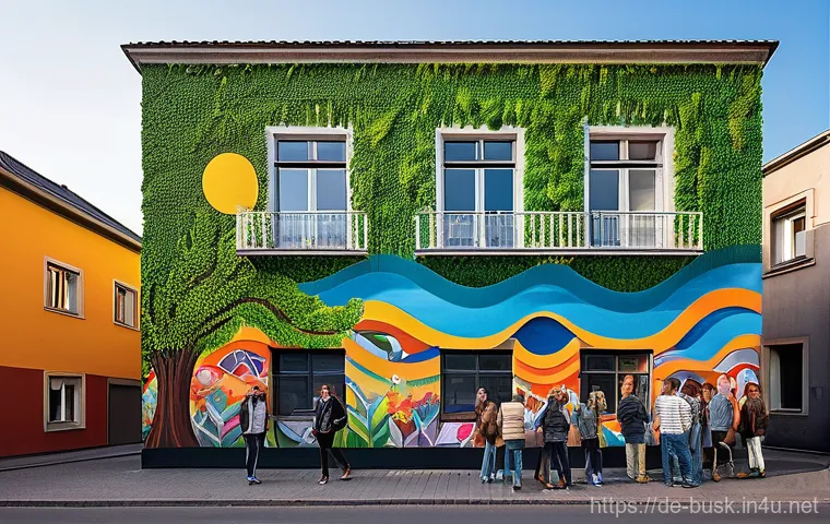거리공연과 지역사회 연결 - **Vibrant Urban Transformation Mural:** A dynamic, large-scale mural painted on a dull concrete buil...