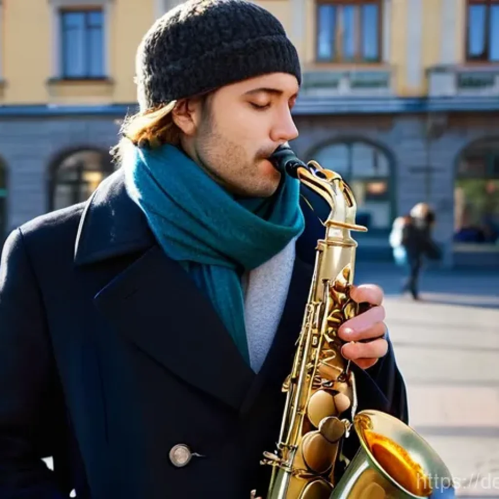 거리공연과 다른 공연 형식 비교 - **Prompt 1: "The Melancholic Saxophonist"**
    "A street saxophonist, a man in his late 30s with a ...