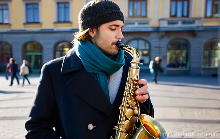 거리공연과 다른 공연 형식 비교 - **Prompt 1: "The Melancholic Saxophonist"**
    "A street saxophonist, a man in his late 30s with a ...